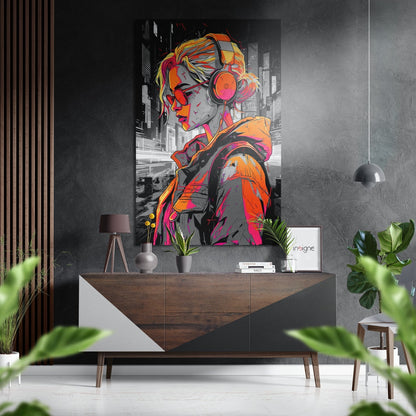 Woman and the Music metal wall art