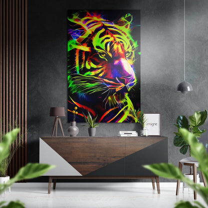 Neon tiger metal wall art