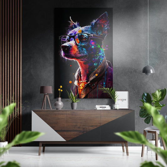 Dog metal wall art, characterful dog portrait on brushed aluminum dibond
