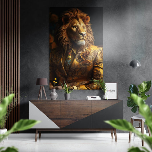 Mr. lion brushed aluminum wall art wildlife portrait textured metal dibond