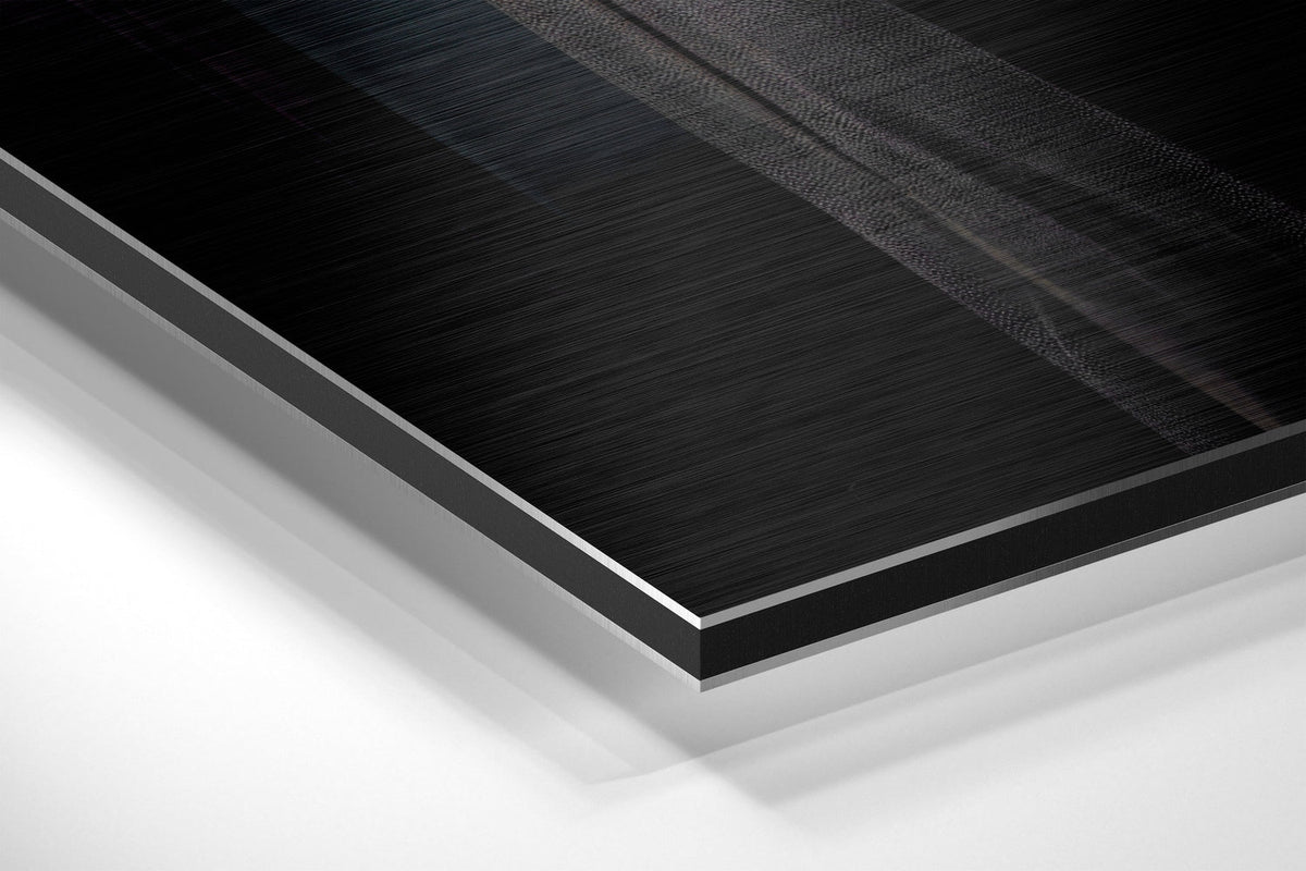 Gorilla detective in fedora brushed aluminum panel corner close-up showing the brushed metal grain