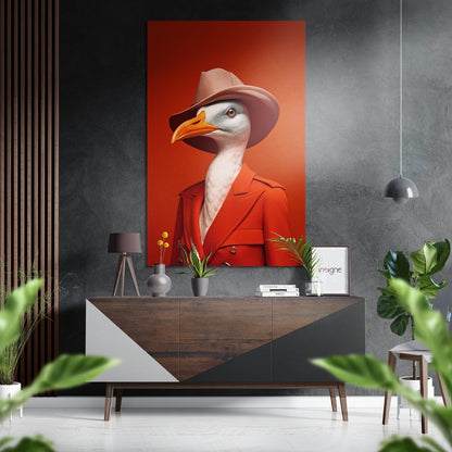 Lady Bird brushed aluminum dibond wall art, avian portrait on metallic panel