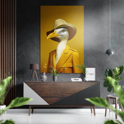 Goose in trench coat brushed aluminum metal wall art