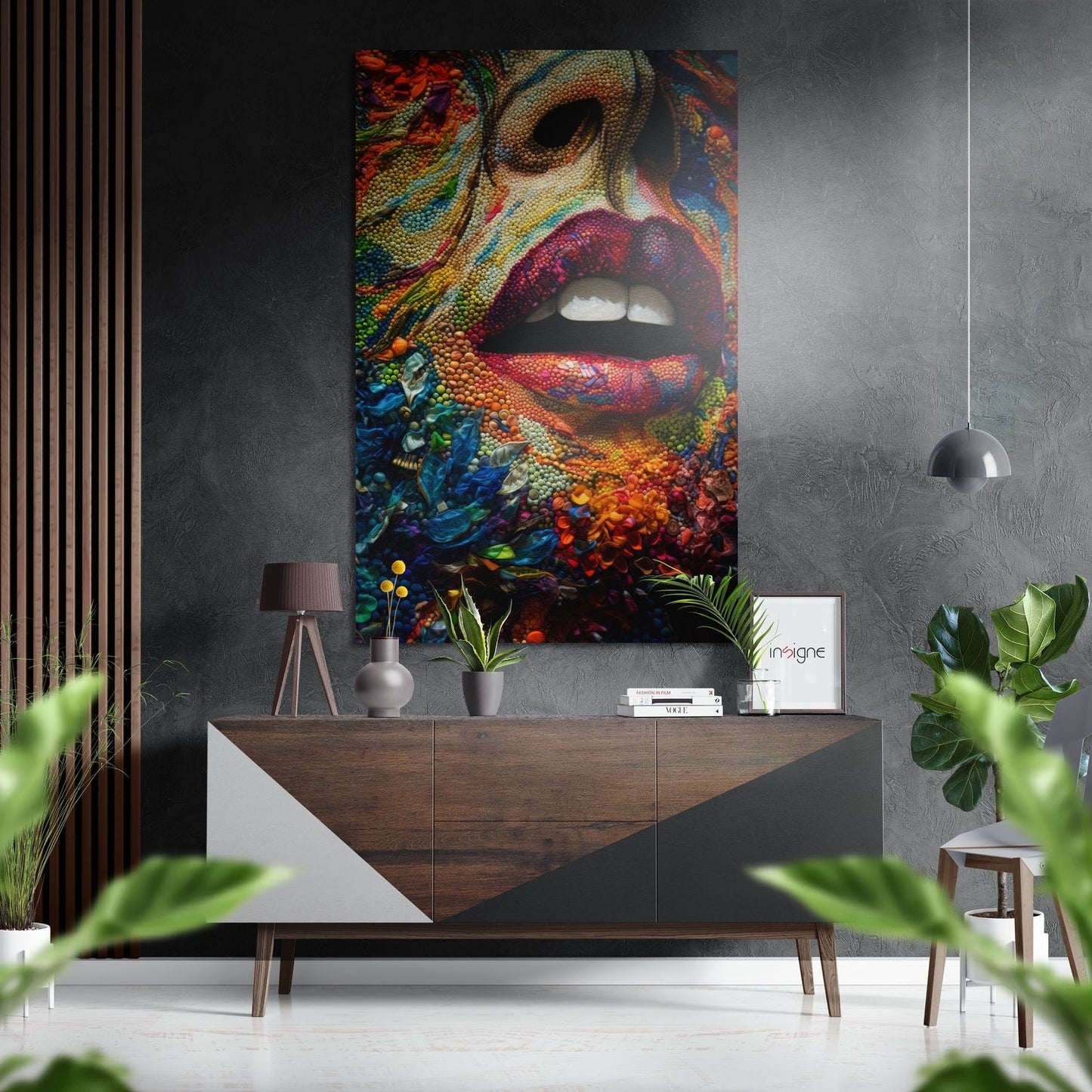 Beaded mosaic face metal wall art