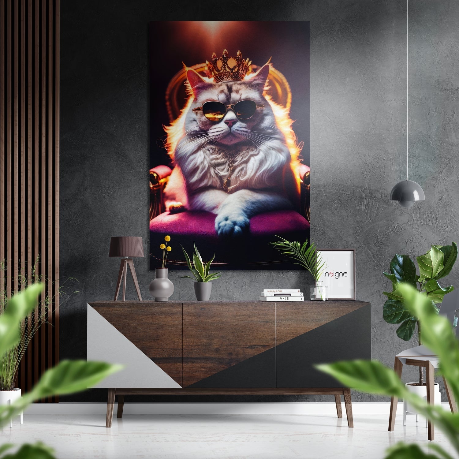 Cat king brushed aluminum dibond metal wall art