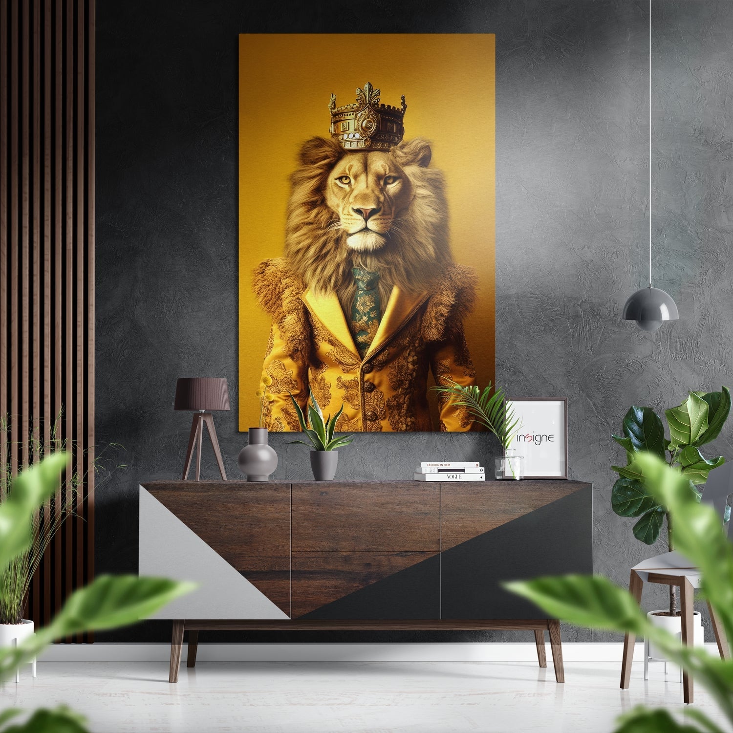 Lion prince brushed aluminum dibond wall art textured metal safari portrait