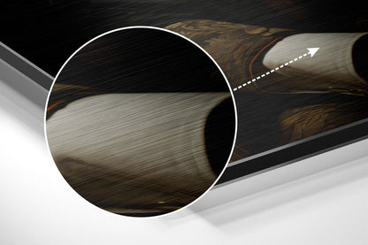 Magnified detail of the brushed metal grain showing through the tiger with boutonniere print