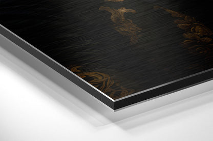 Brocade Tiger With White Rose Metal Wall Art