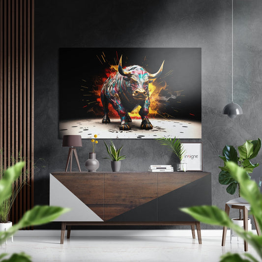 Bull silhouette brushed aluminum metal wall art