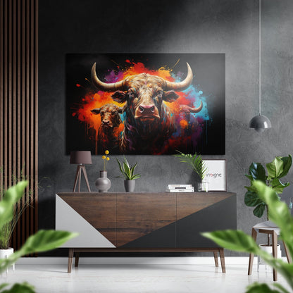 Bull brushed aluminum metal wall art