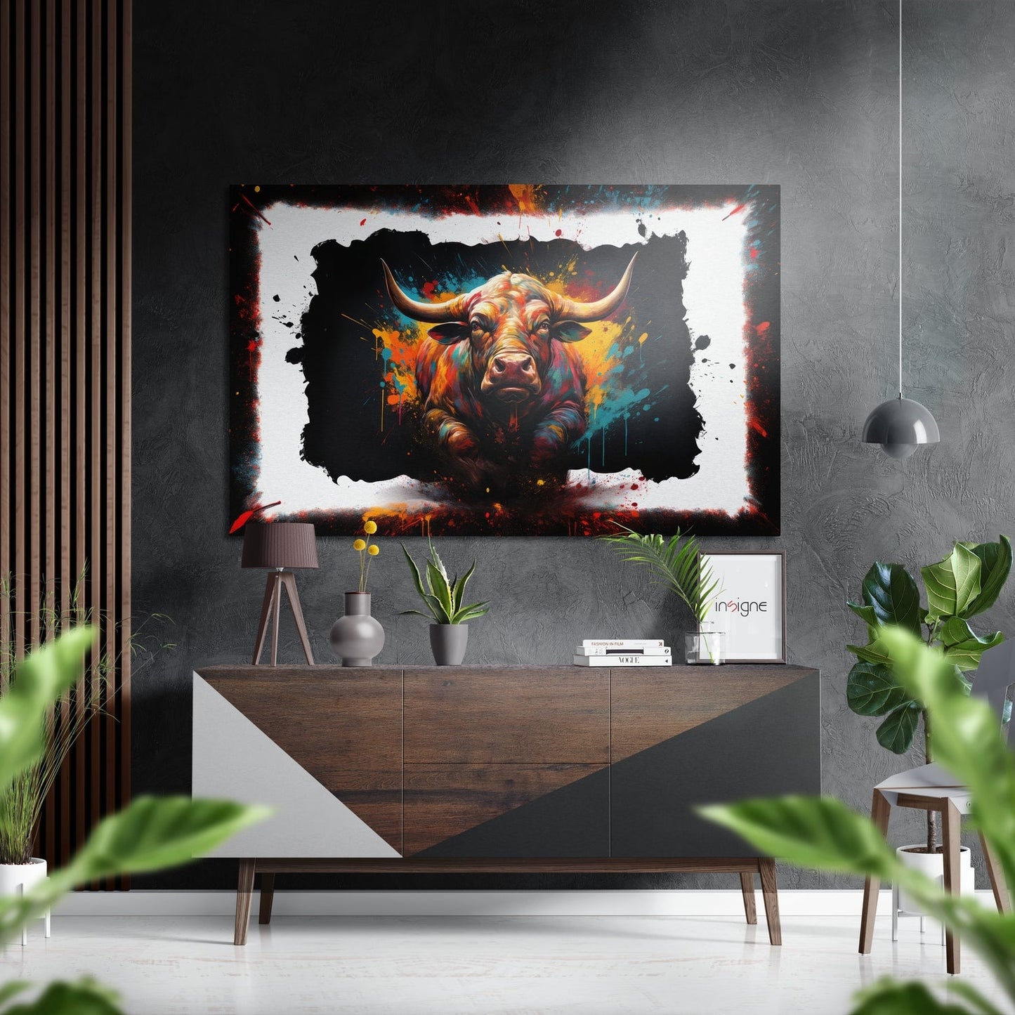 Bull fierce brushed aluminum metal wall art