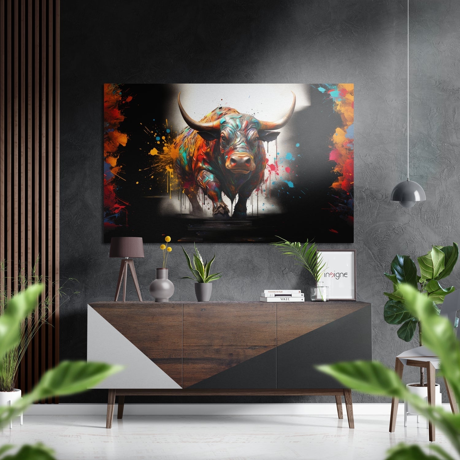 Bull rugged brushed aluminum metal wall art