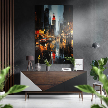 City at Night brushed aluminum metal wall art skyline design