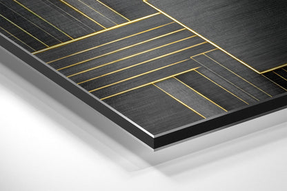 Gold Line Geometry On Black Metal Wall Art