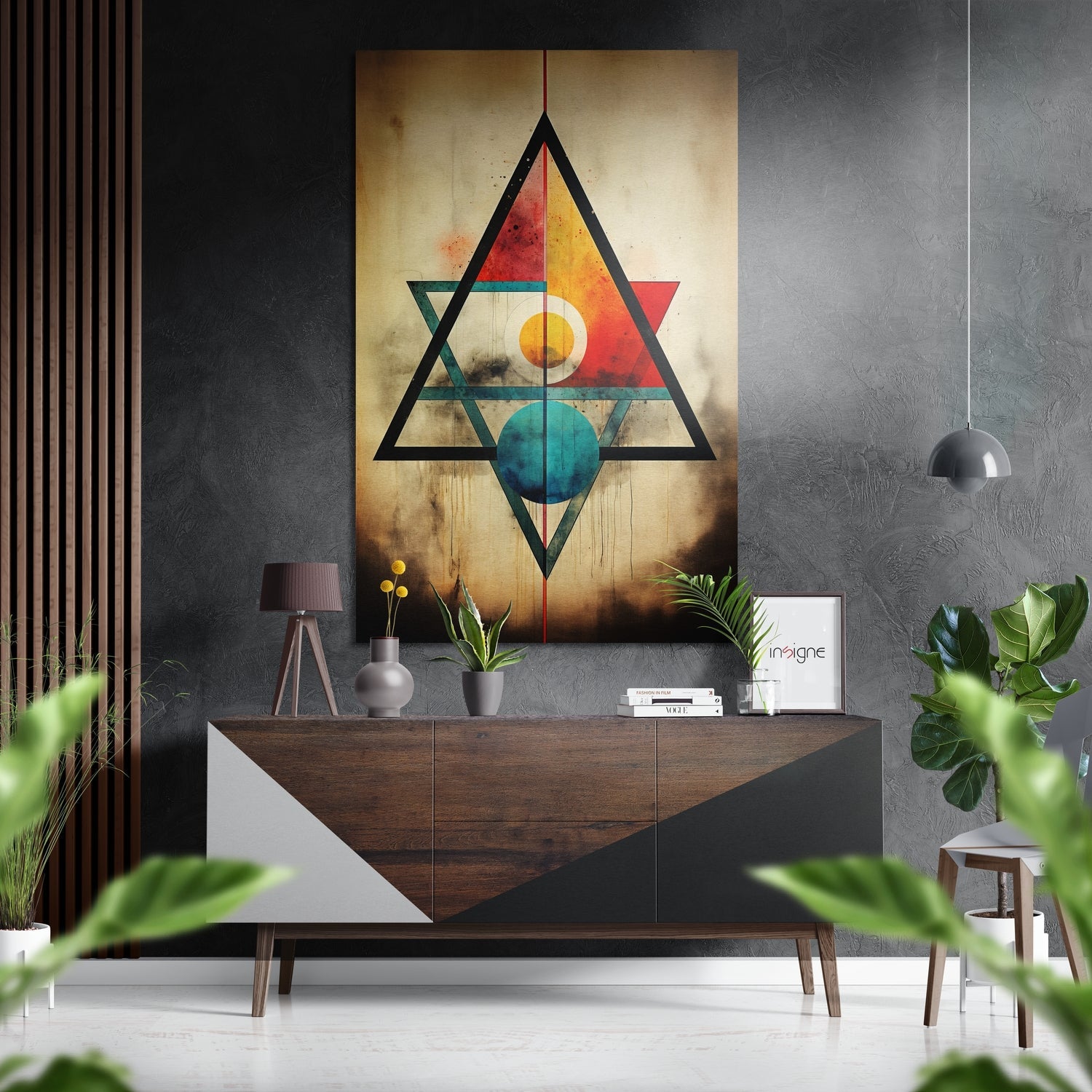Geometric triangles metal wall art
