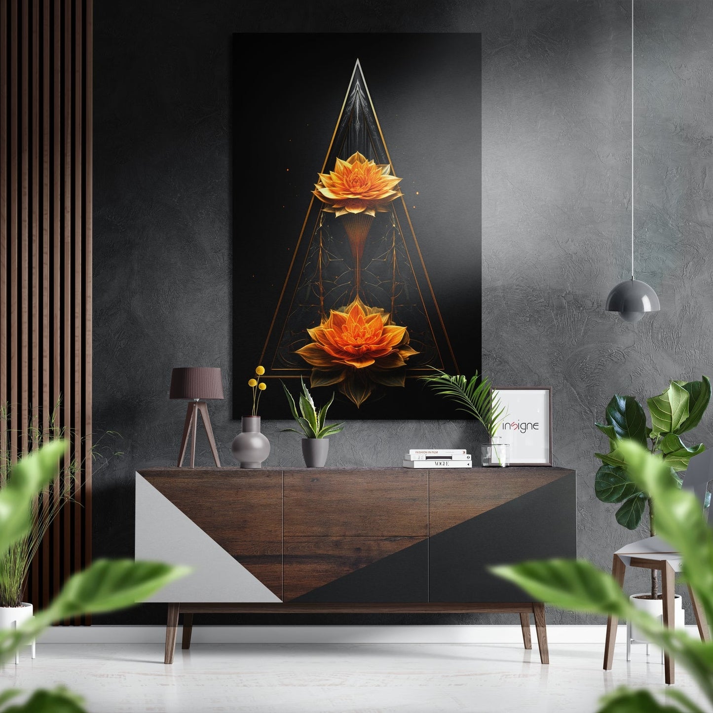 Twin orange lotus metal wall art