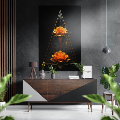 Twin orange lotus metal wall art