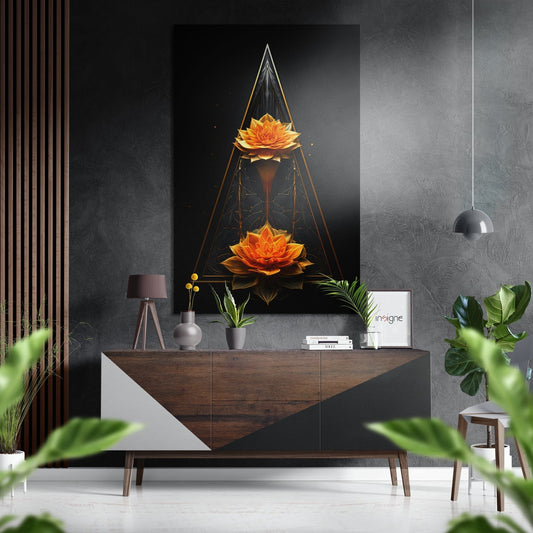 Twin orange lotus metal wall art