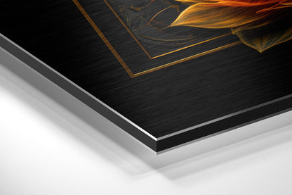 Twin Orange Lotus Gold Triangle Metal Wall Art