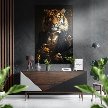 Tiger as a gentleman metal wall art