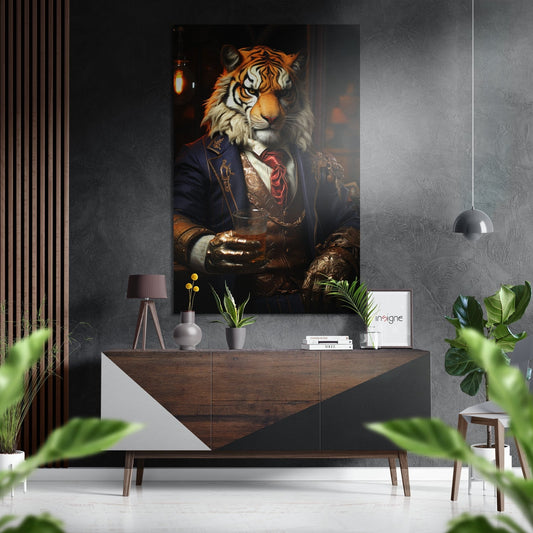 Tiger as a gentleman metal wall art