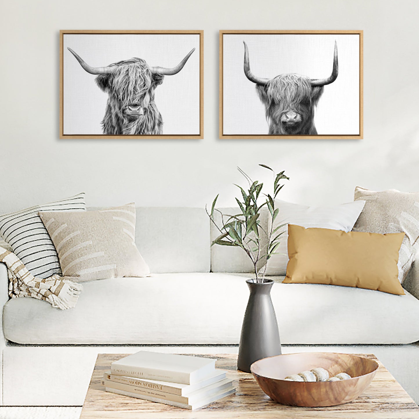 Highland Cow Duo 2 Piece Framed Canvas Art Set