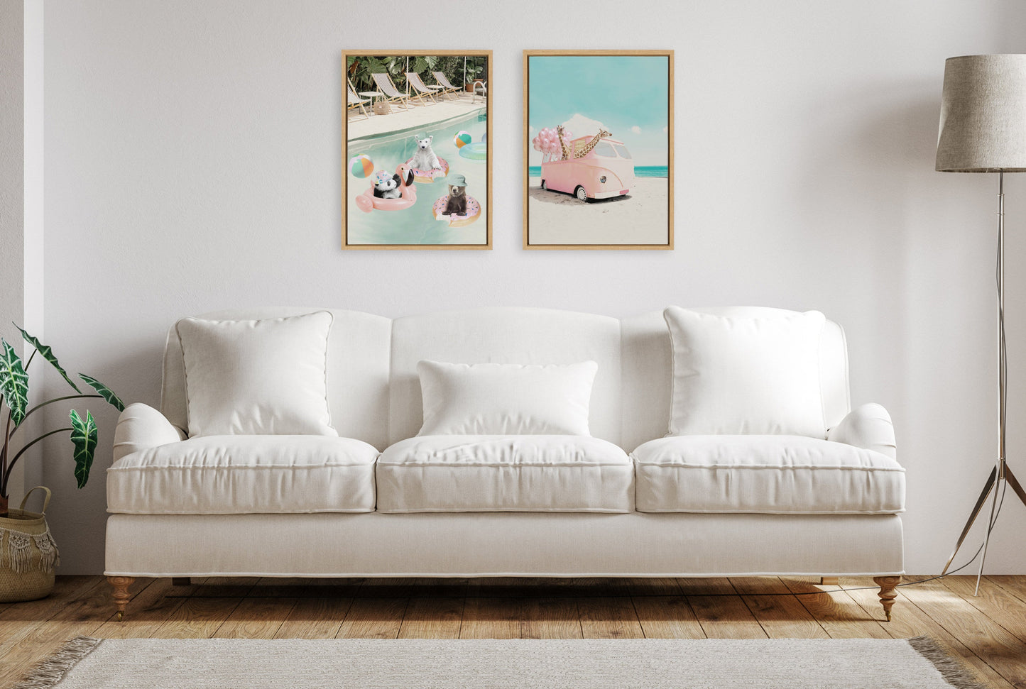 Pool Party Animals Whimsical Framed Canvas Wall Art