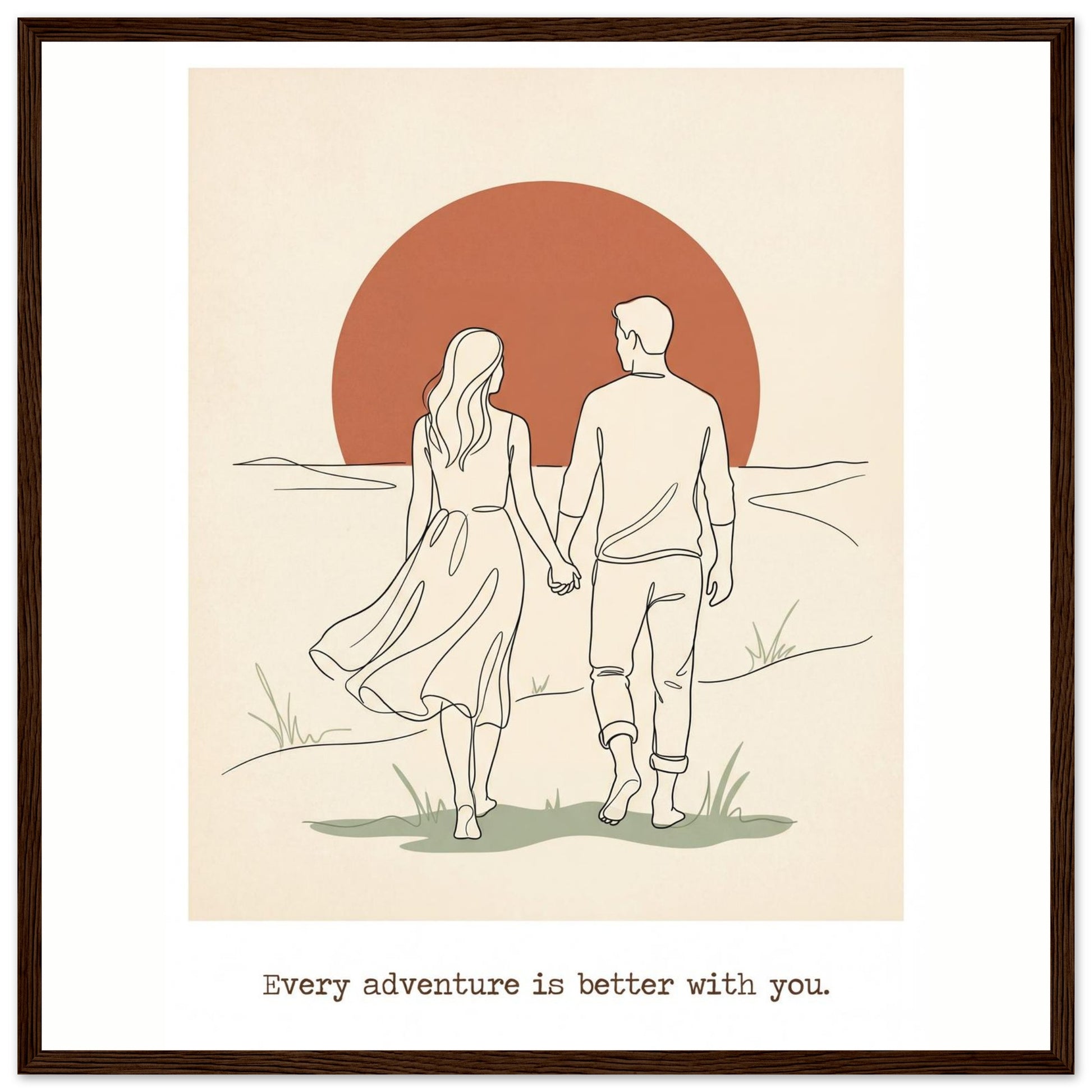 Romantic Wall Art - Couples Poster for Your Bedroom - 50x50 cm / 20x20″ - Dark wood frame / Ready-to-hang - Sparkycare
