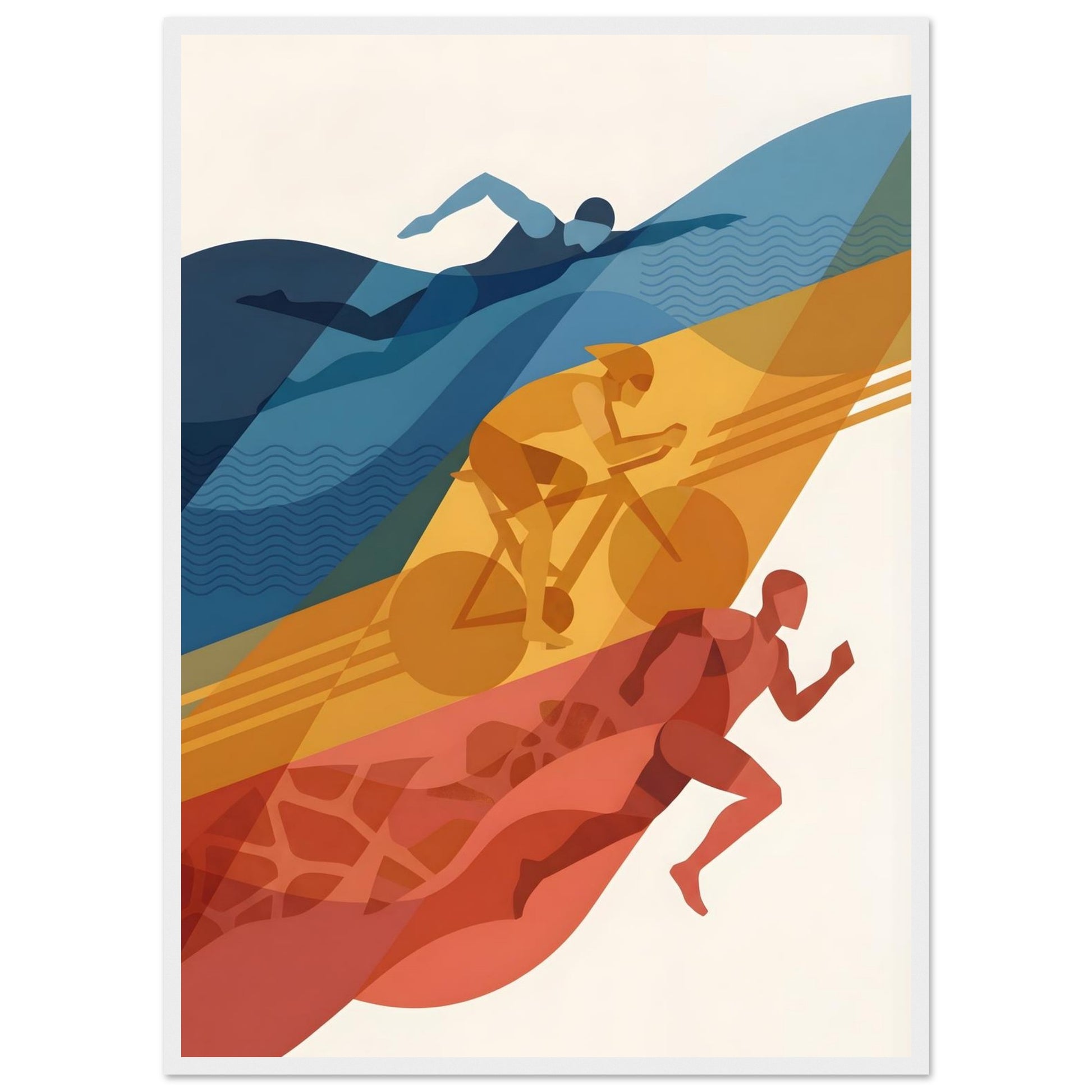 Abstract Triathlon Print: Geometric Swim Bike Run Wall Art - 20x25 cm / 8x10″ - White frame / Ready-to-hang - Sparkycare