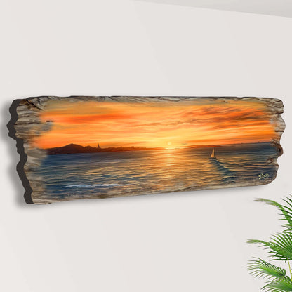 Ocean Sunset Wood Wall Art - Coastal Seascape Decor