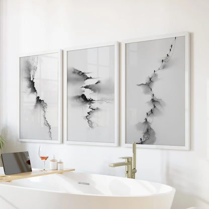 Abstract Mountain Wall Art, Black White 3 Piece Set