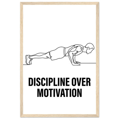 Discipline Over Motivation Poster - Framed Minimalist Line Art - 20x25 cm / 8x10″ - White frame / Ready-to-hang - Sparkycare