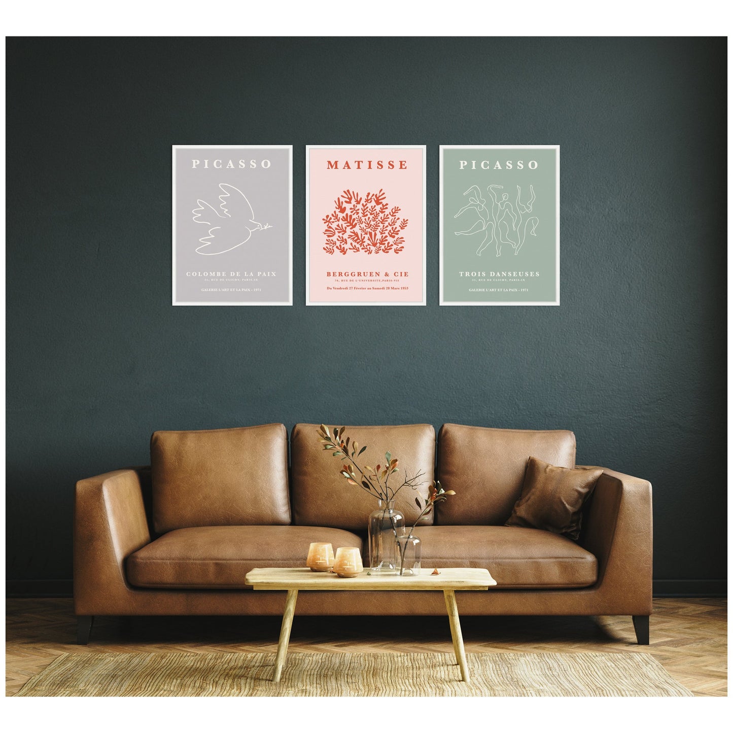 Abstract Bird and Dance 3 Piece Framed Canvas Art Set