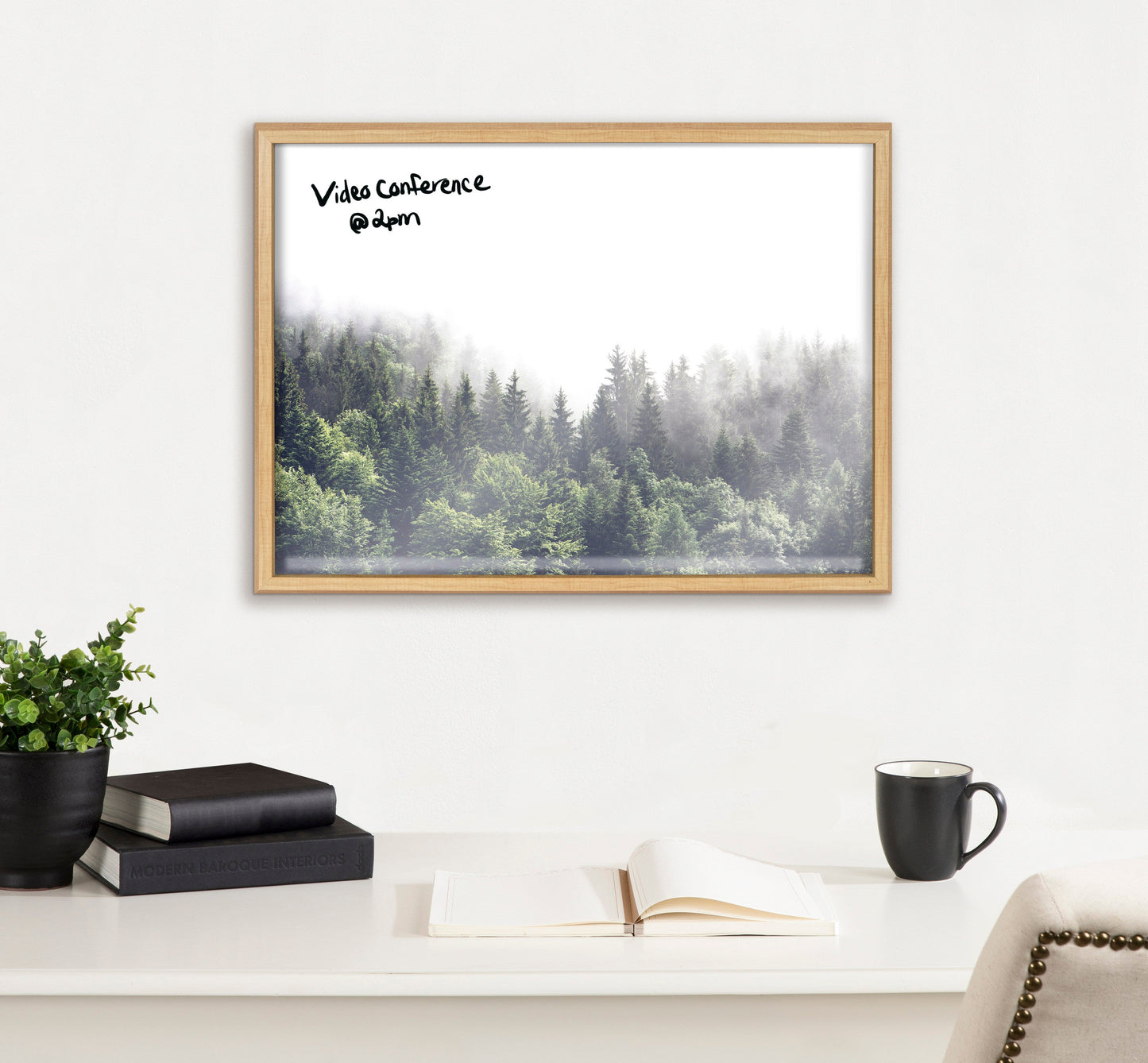 Lush Green Forest Foggy Day Framed Glass Wall Art
