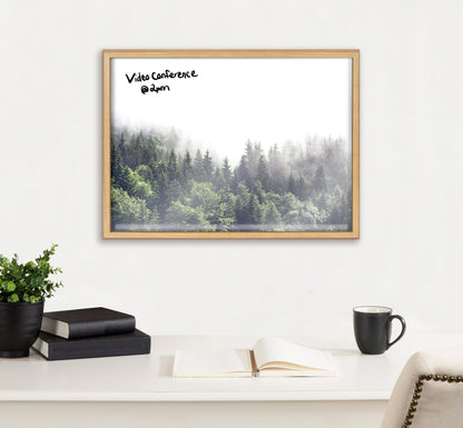 Lush Green Forest Foggy Day Framed Glass Wall Art