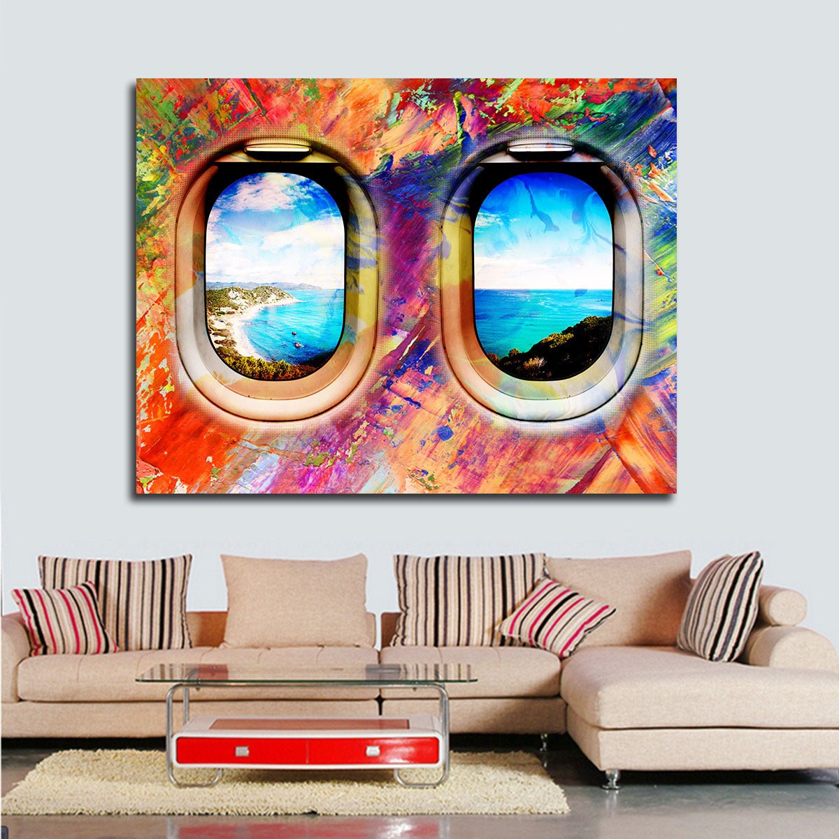 Airplane window seat travel abstract canvas wall art