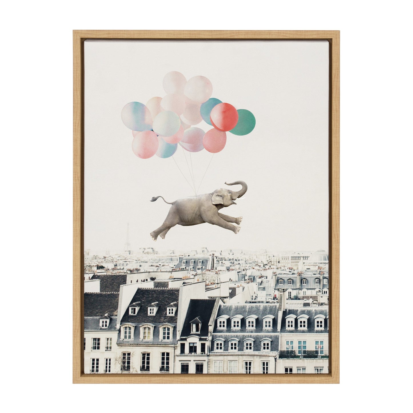 Happy Elephant in Paris Framed Canvas Wall Art Print