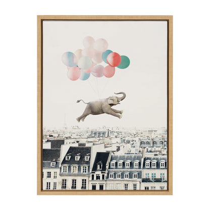 Happy Elephant in Paris Framed Canvas Wall Art Print