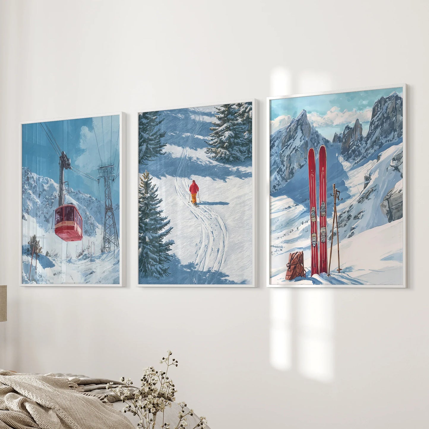Snowy Mountain Ski Wall Art, 3 Piece Winter Print Set