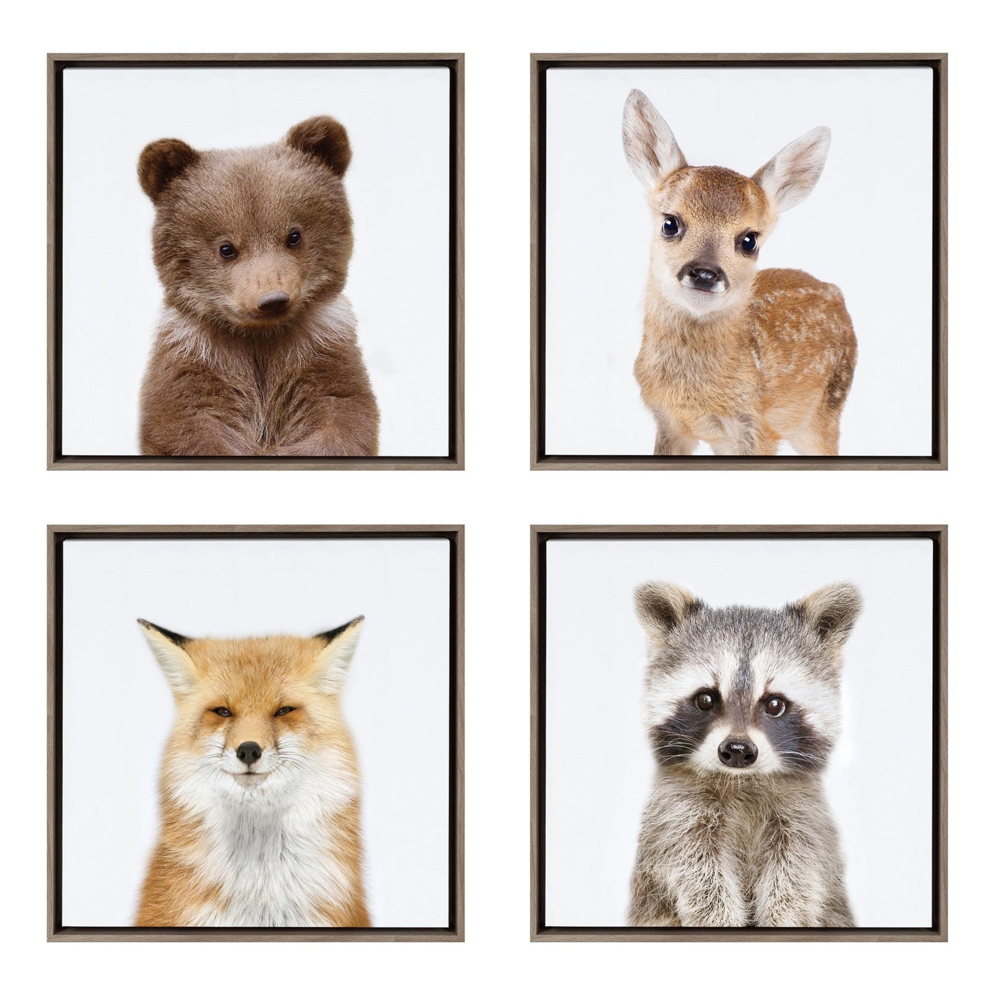 Framed canvas of soft woodland animals for nursery and reading nook wall decor