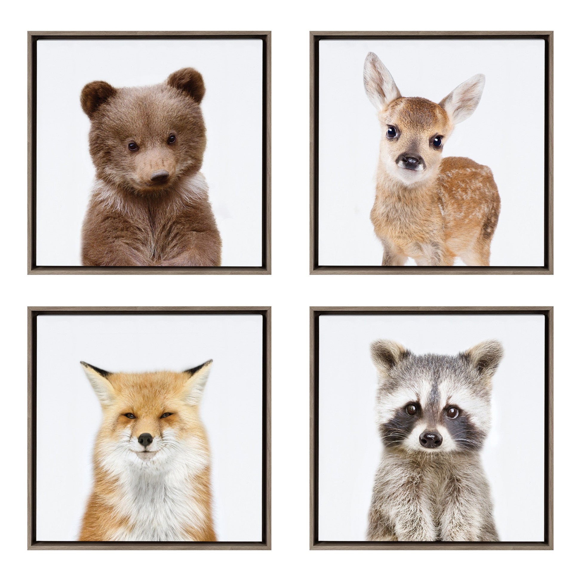 Framed canvas of soft woodland animals for nursery and reading nook wall decor