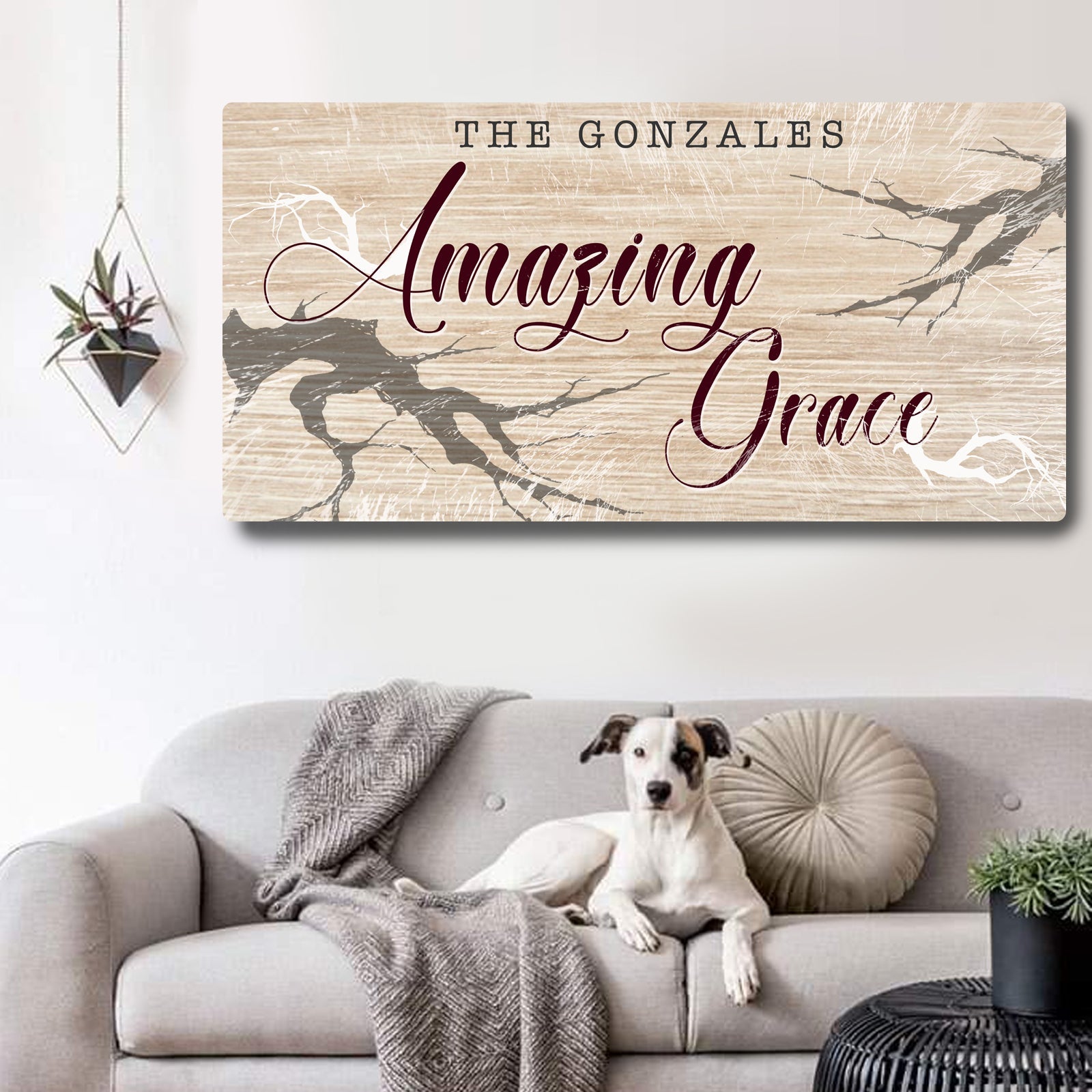 Amazing Grace faith canvas wall art in a living room