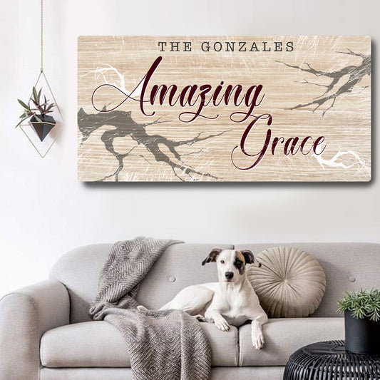 Amazing Grace faith canvas wall art in a living room