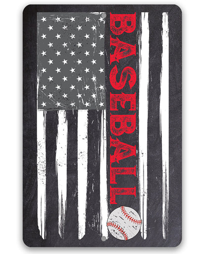 American flag baseball metal sign on aluminum, indoor or outdoor, easy to hang