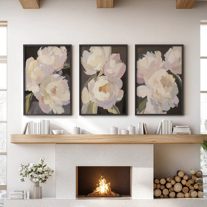 Moody Peony Wall Art Set of 3 Pink and White Floral Prints