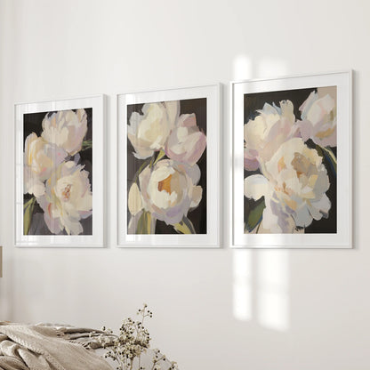 Moody Peony Wall Art Set of 3 Pink and White Floral Prints
