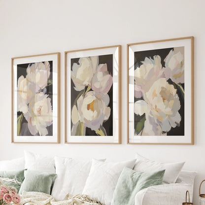 Moody Peony Wall Art Set of 3 Pink and White Floral Prints