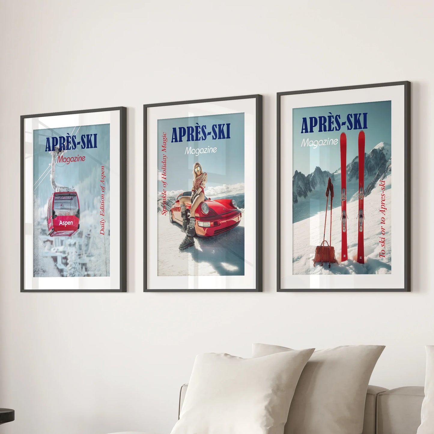 Girly Apres Ski Wall Art Set of 3 Chic Resort Prints