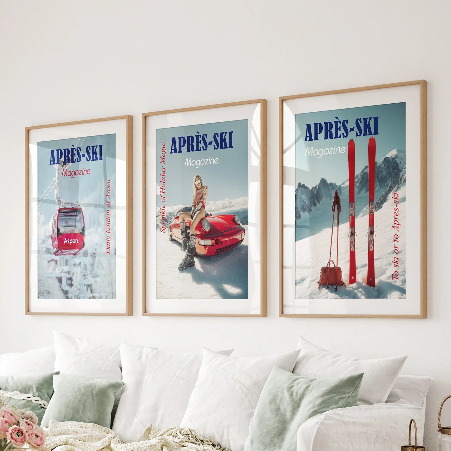 Girly Apres Ski Wall Art Set of 3 Chic Resort Prints