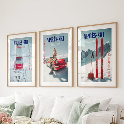 Girly Apres Ski Wall Art Set of 3 Chic Resort Prints
